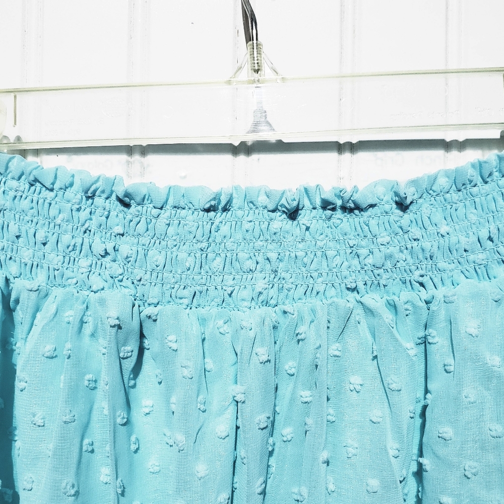 ● S O L D ● Turqouise Blue Ruffled Off Shoulder Peasant Top - Picture 7 of 8